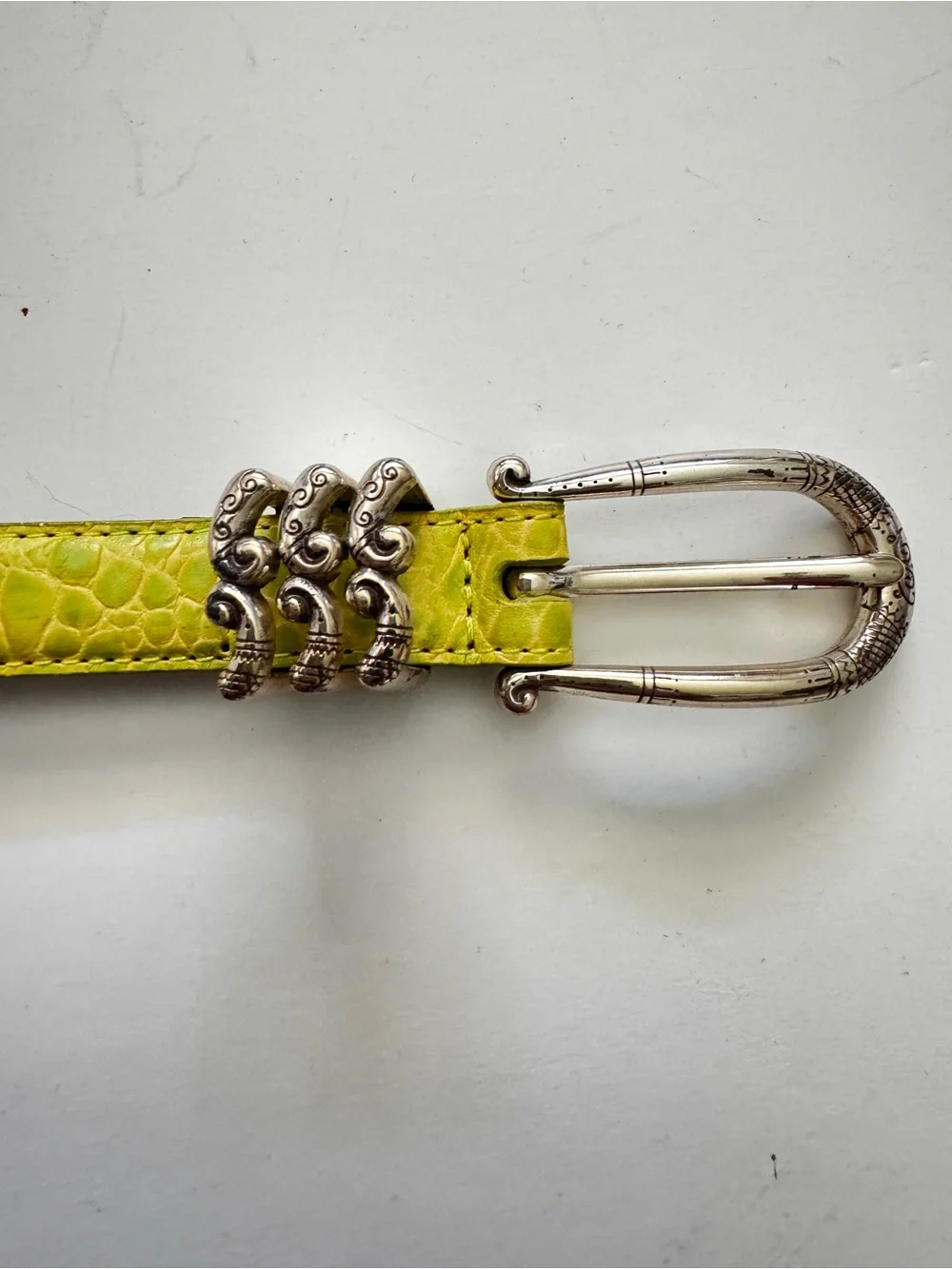 Brighton Lime Green Croc-Embossed Leather Belt with Silver Buckle size L 34